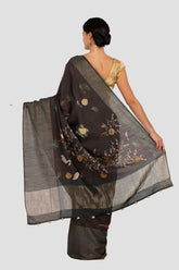 Deep Coffee Brown Moonga Silk Saree - Silk Mark Certified